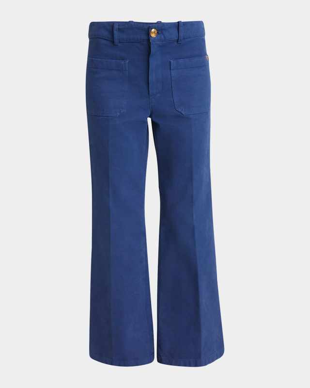Cropped Canvas Bootcut Trousers